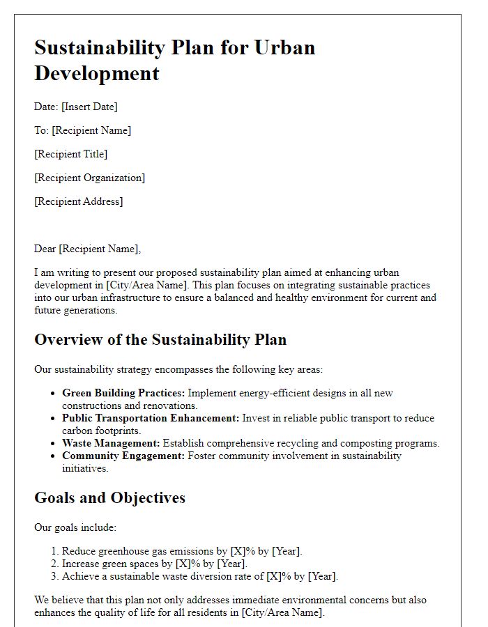 Letter template of sustainability plan in urban development