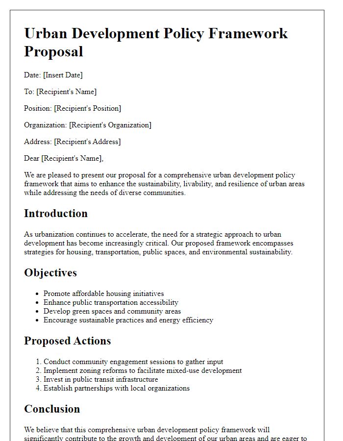 Letter template of urban development policy framework proposal