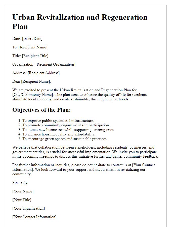 Letter template of urban revitalization and regeneration plan