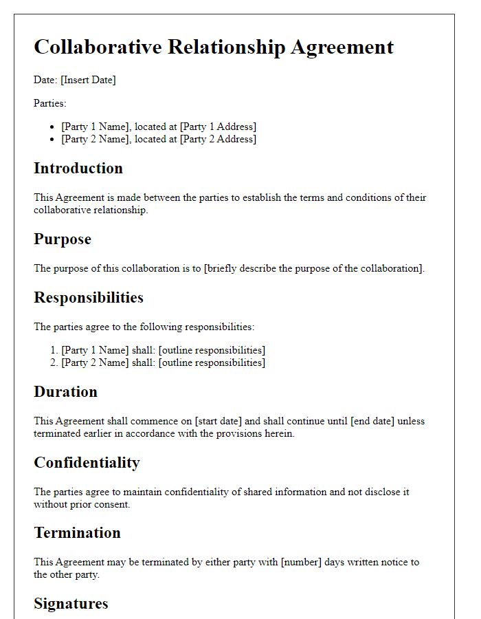 Letter template of collaborative relationship agreement