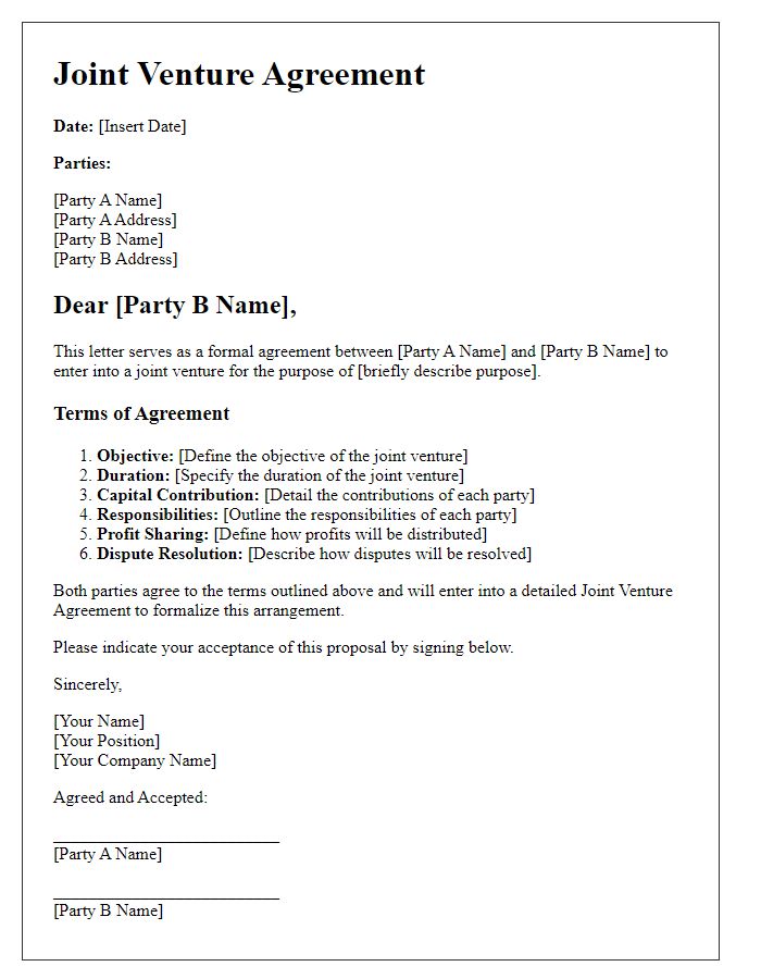 Letter template of joint venture agreement