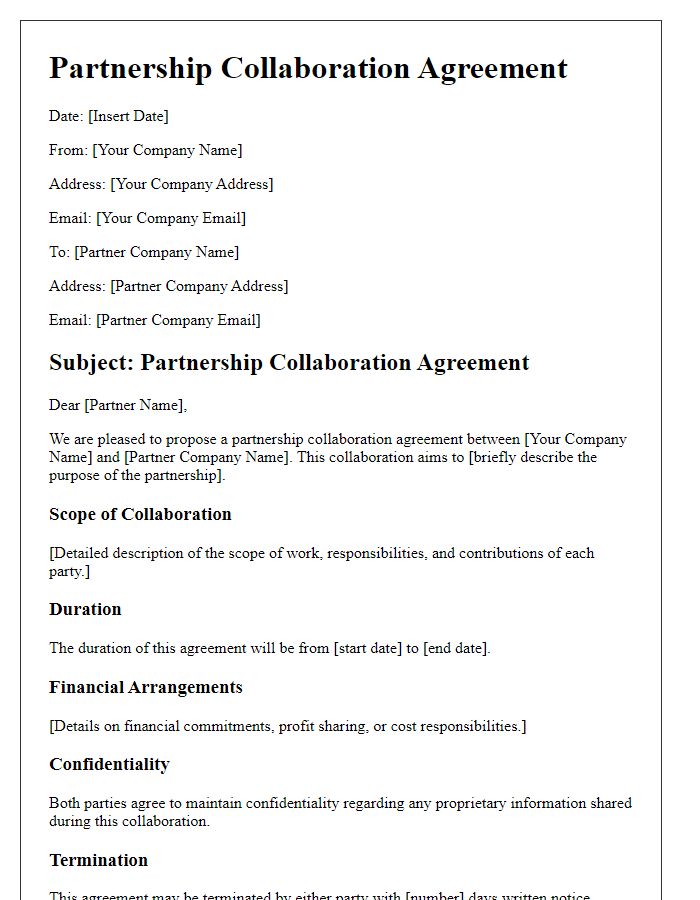 Letter template of partnership collaboration agreement