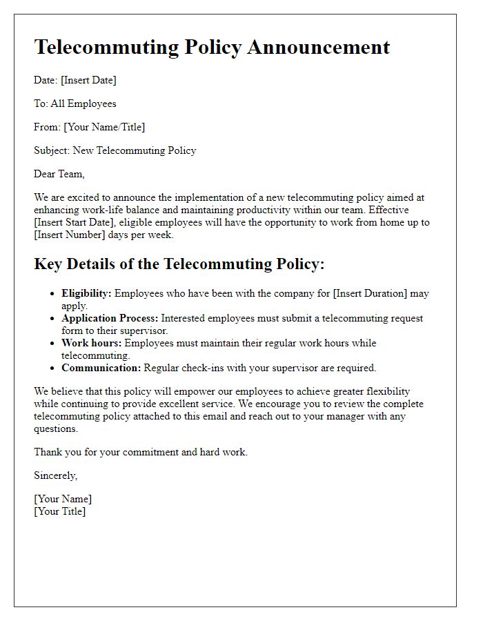 Letter template of telecommuting policy announcement