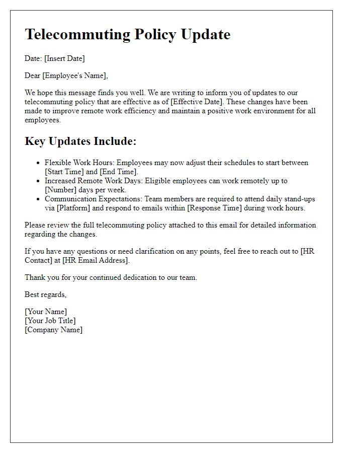 Letter template of telecommuting policy updates