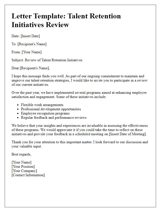 Letter template of talent retention initiatives review