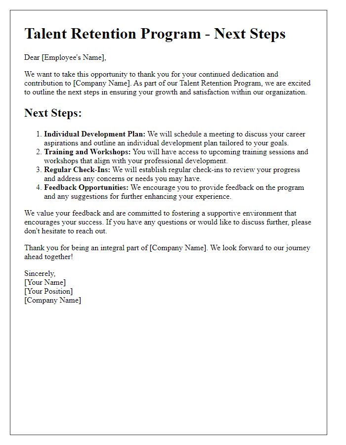 Letter template of talent retention program next steps