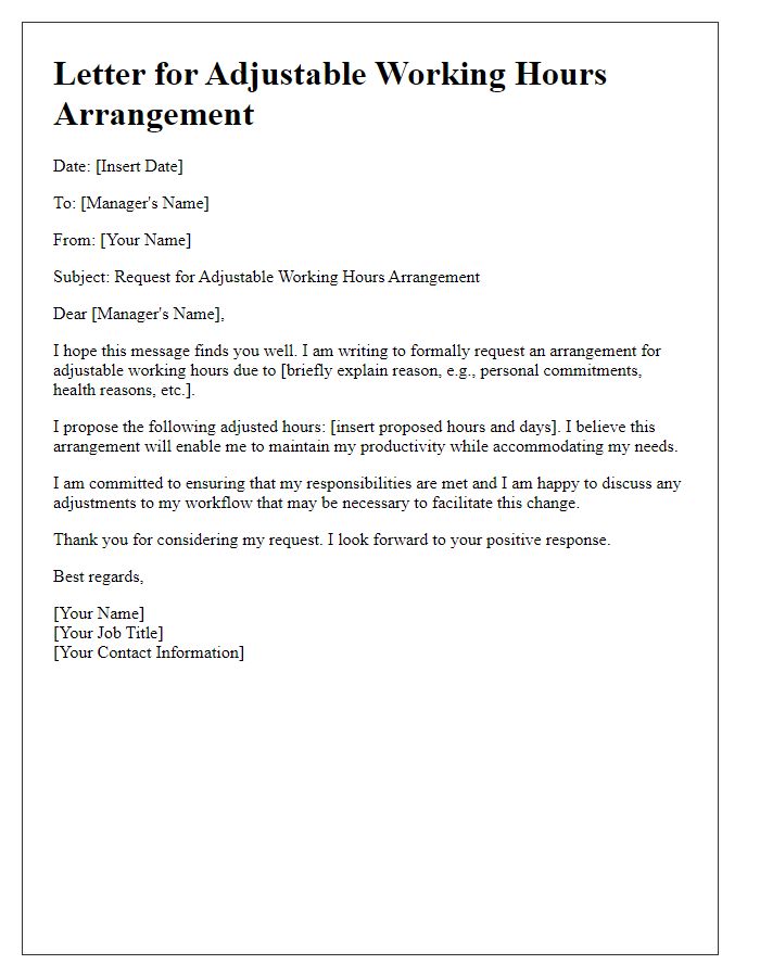 Letter template of adjustable working hours arrangement.