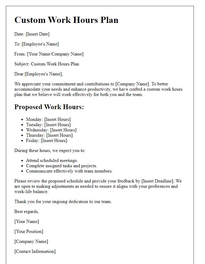 Letter template of custom work hours plan.