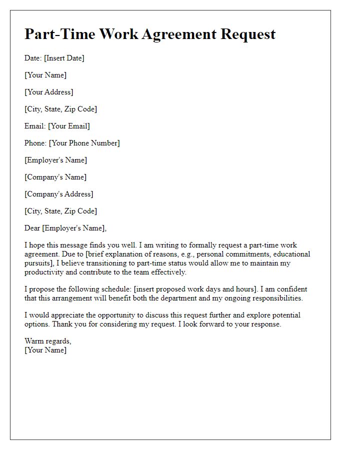 Letter template of part-time work agreement request.