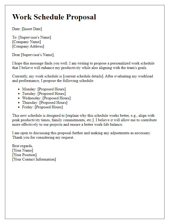 Letter template of personalized work schedule proposal.