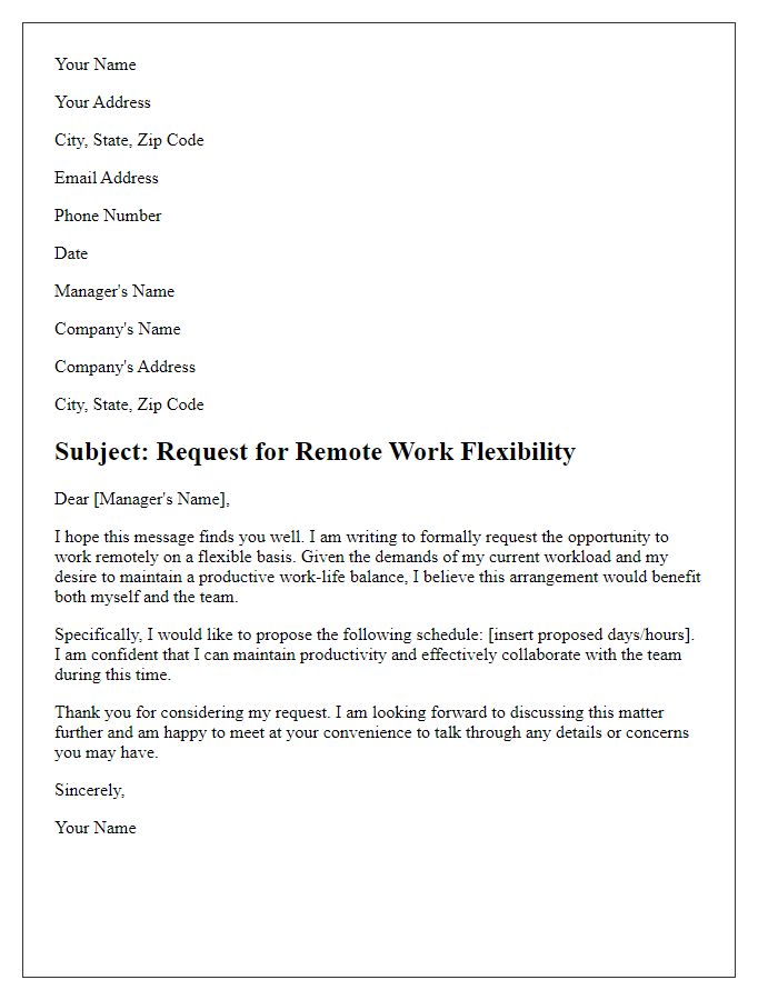 Letter template of remote work flexibility request.