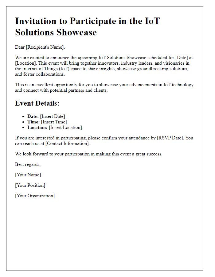 Letter template of Call to Join the IoT Solutions Showcase