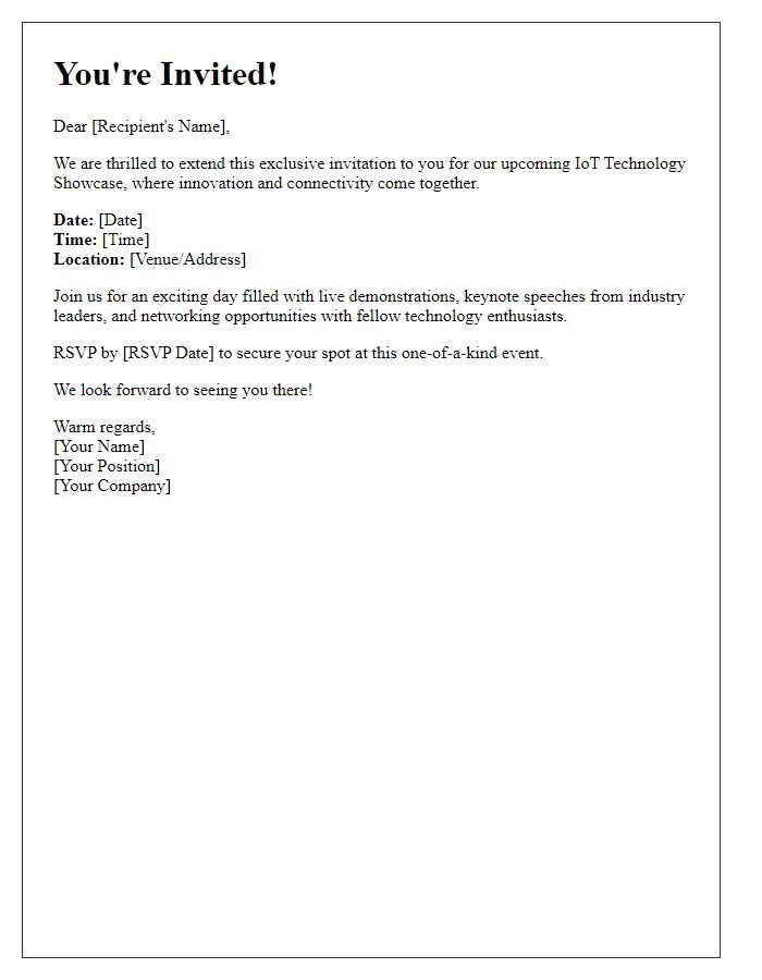 Letter template of Exclusive Invitation to IoT Technology Showcase