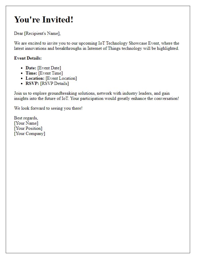 Letter template of Invitation to IoT Technology Showcase Event