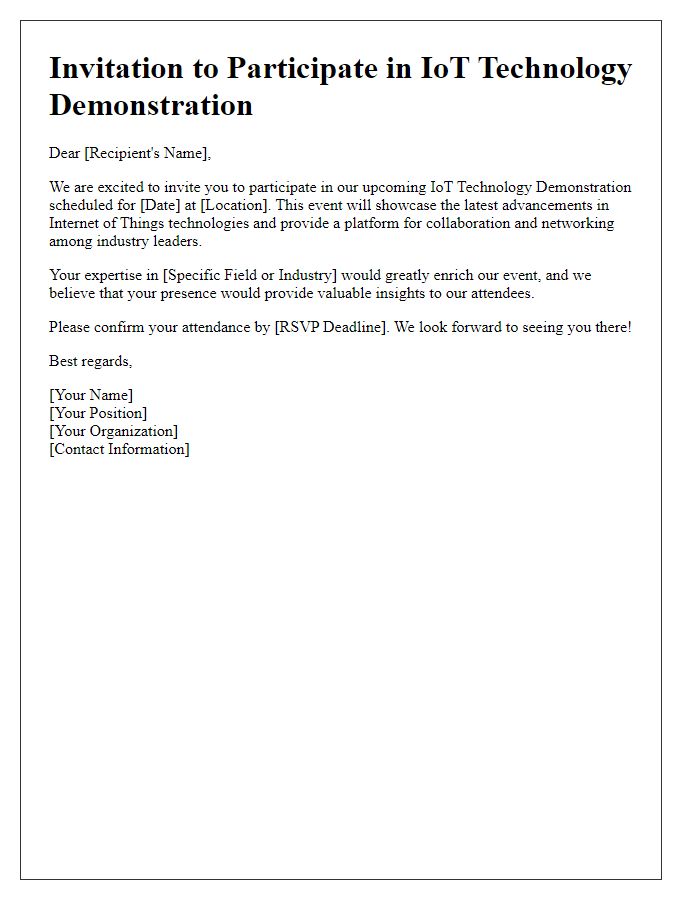 Letter template of Participation Invitation for IoT Technology Demonstration