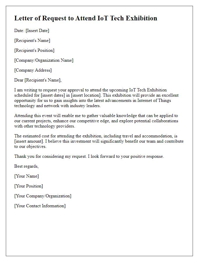 Letter template of Request to Attend IoT Tech Exhibition