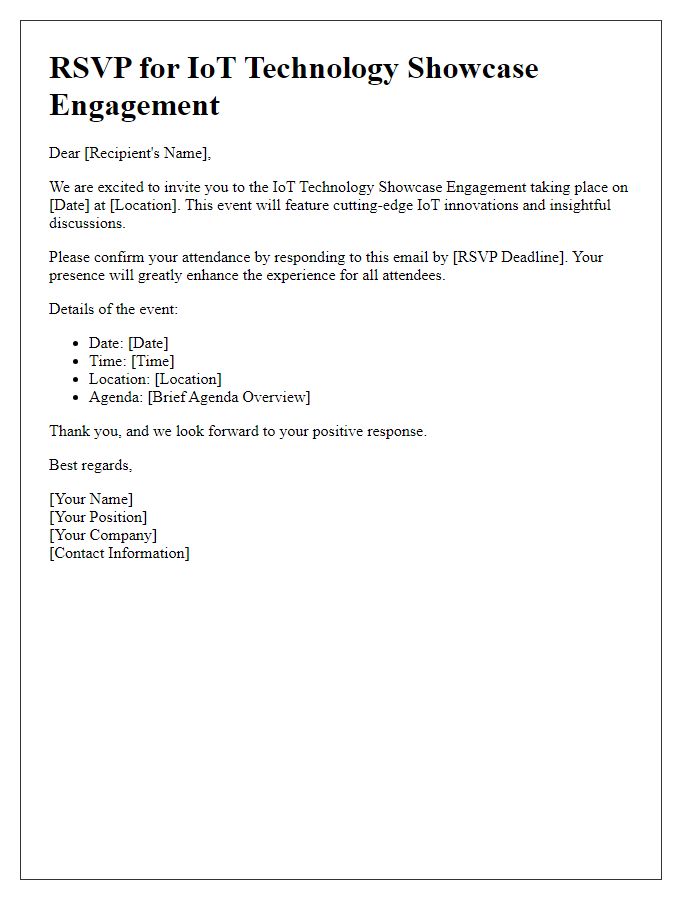 Letter template of RSVP for IoT Technology Showcase Engagement