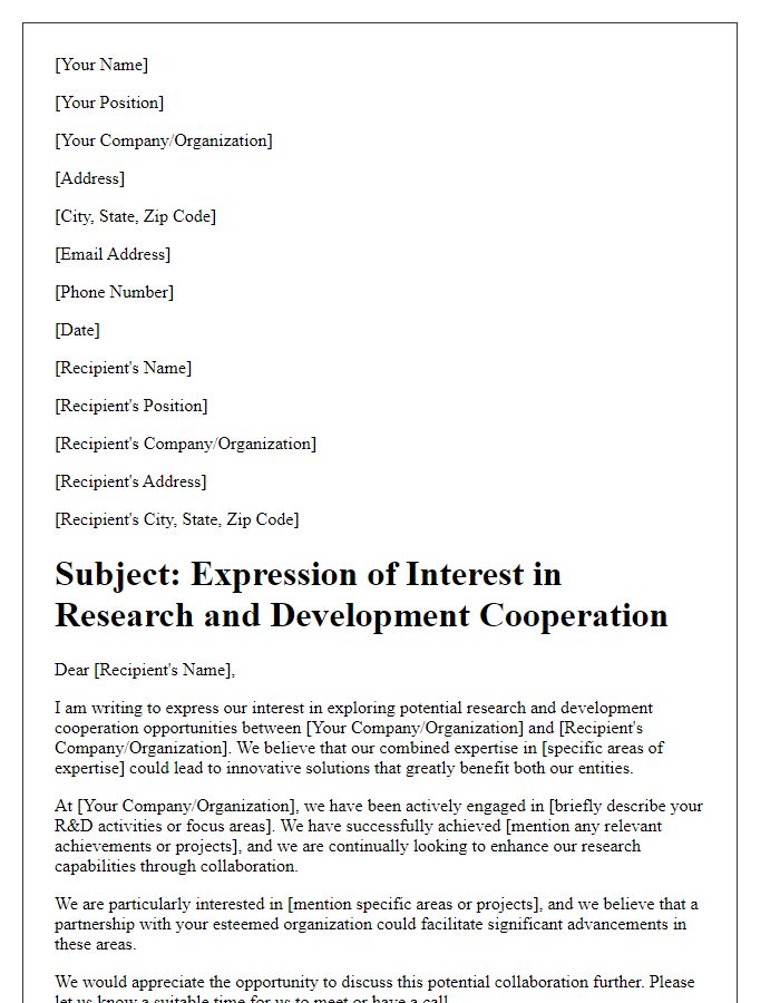 Letter template of expression of interest in R&D cooperation