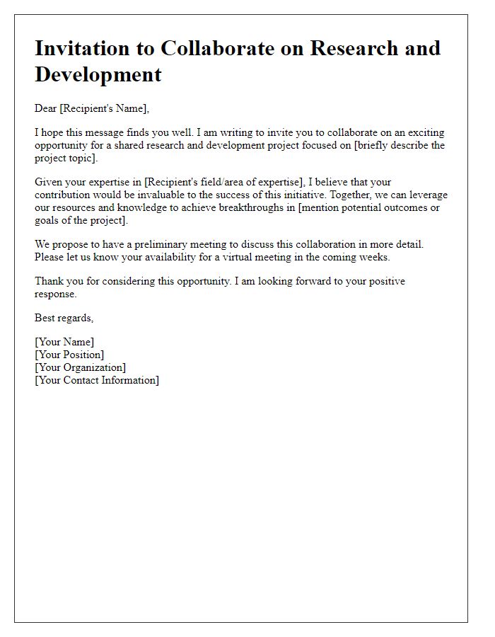 Letter template of invitation for shared research and development projects