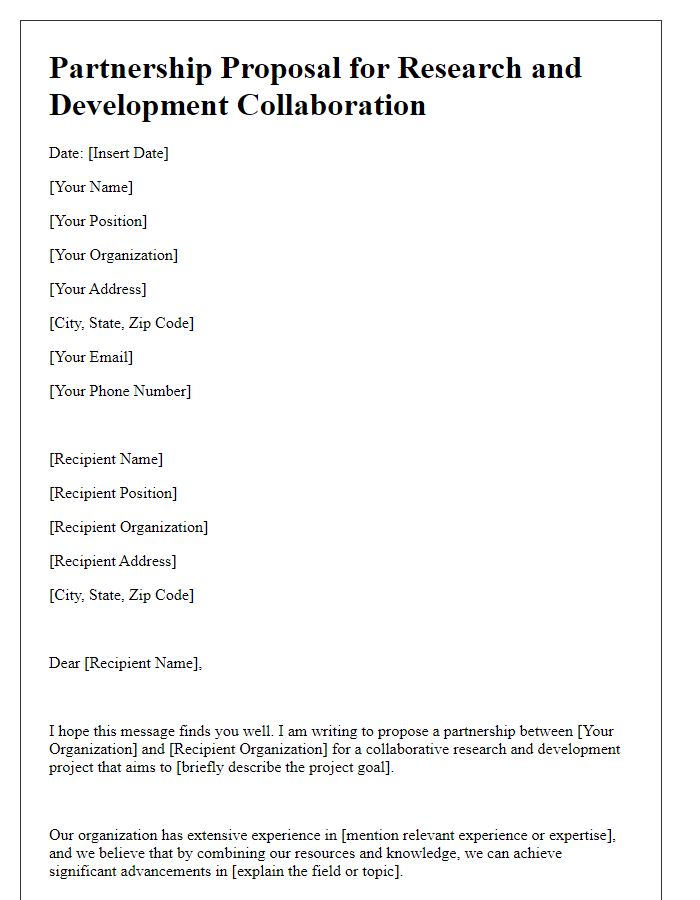 Letter template of partnership proposal for research and development collaboration