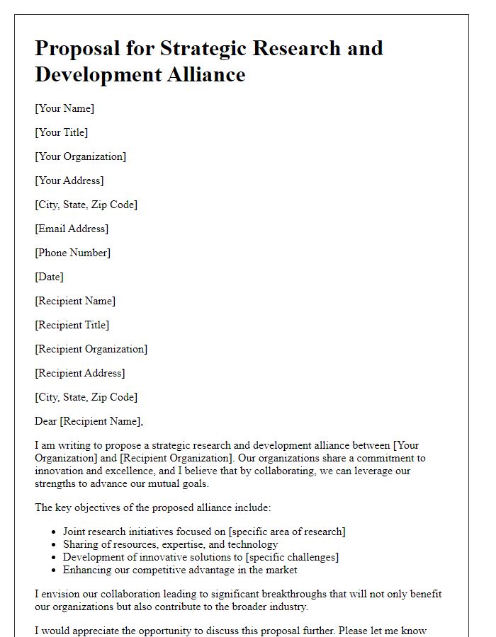 Letter template of proposal for strategic research and development alliance