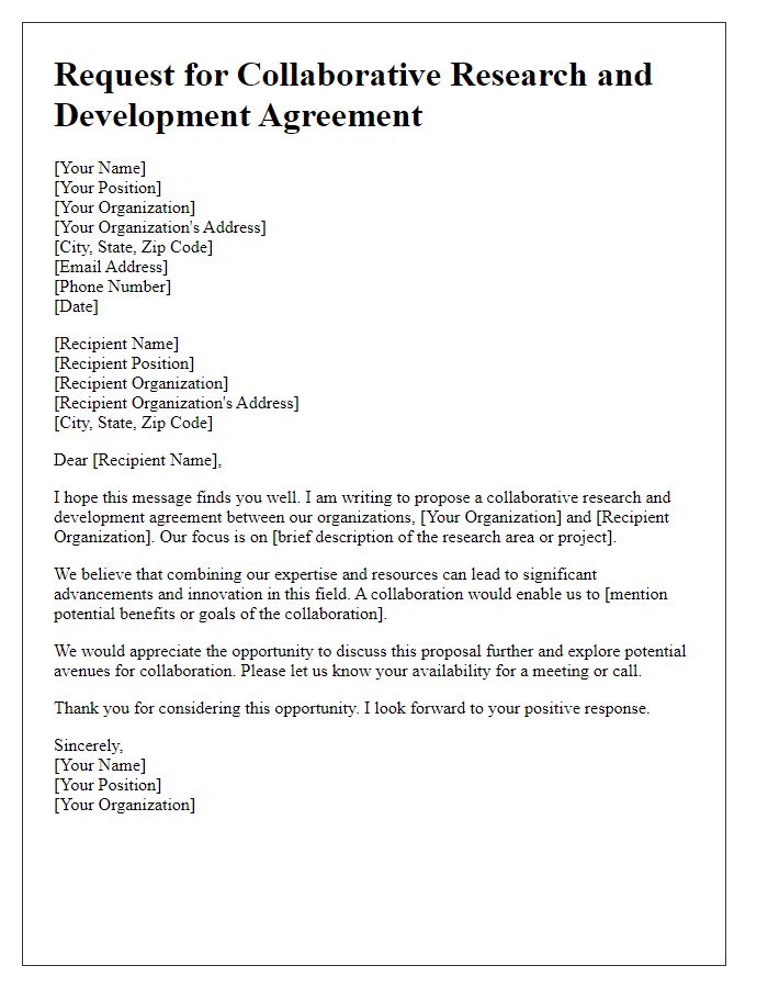 Letter template of request for collaborative research and development agreement