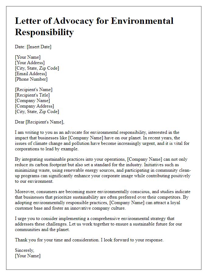 Letter template of advocacy for environmental responsibility in business.