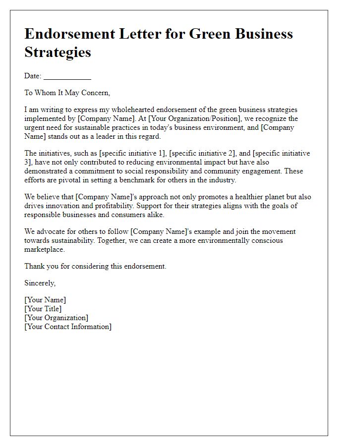 Letter template of endorsement for green business strategies.