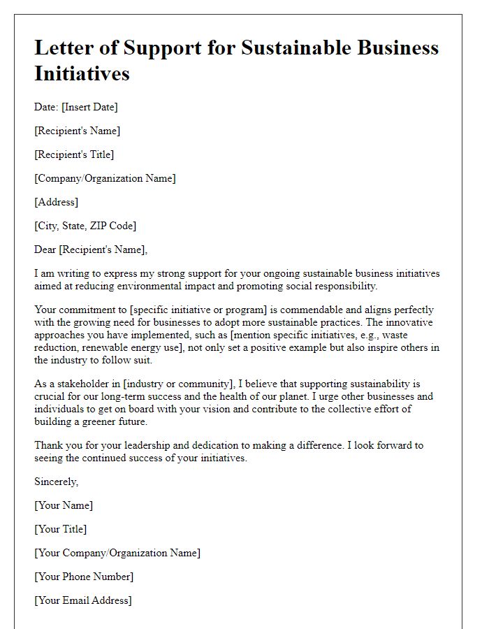 Letter template of support for sustainable business initiatives.