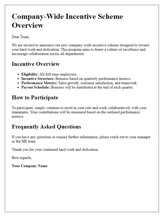 Letter template of company-wide incentive scheme overview