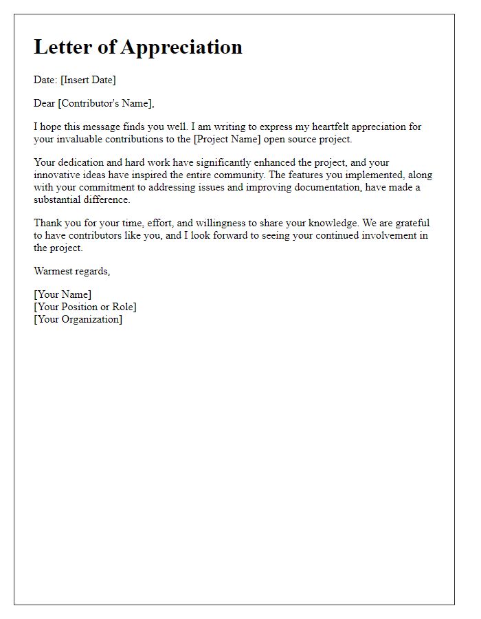 Letter template of appreciation for open source project contributors