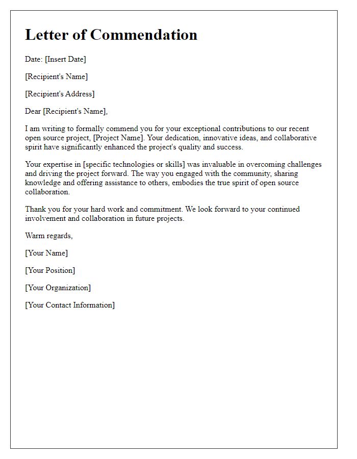 Letter template of commendation for open source collaboration