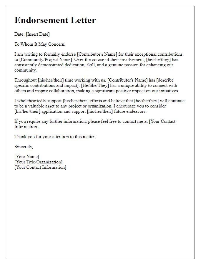 Letter template of endorsement for community contributors