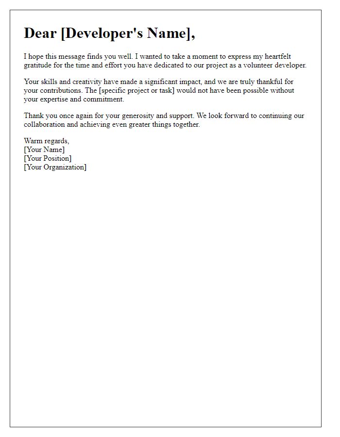 Letter template of gratitude for volunteer developers