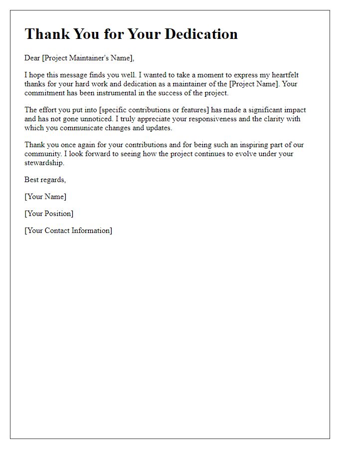Letter template of thanks for project maintainers