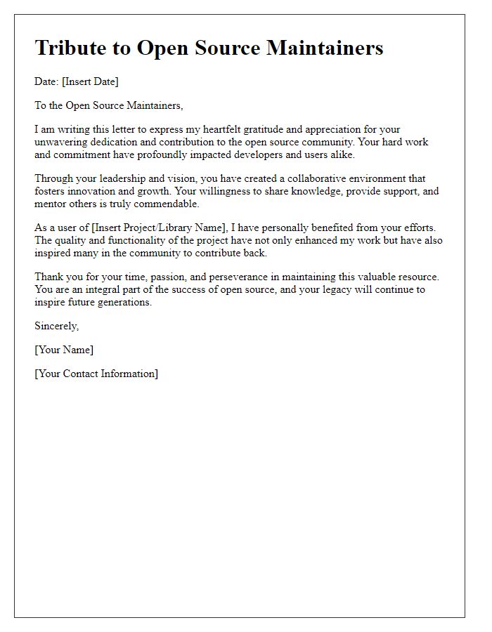 Letter template of tribute for open source maintainers