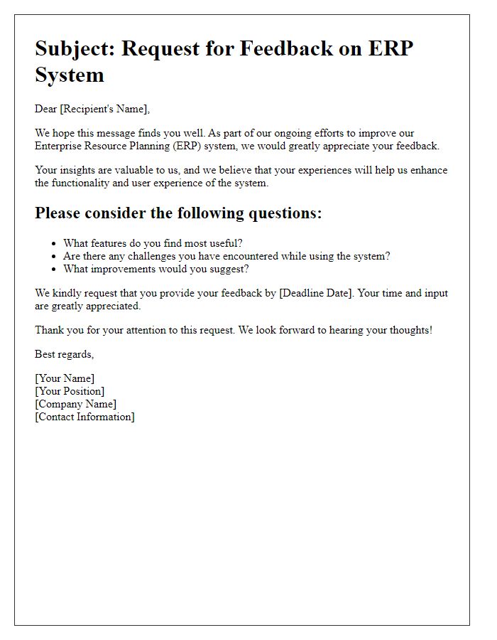 Letter template of ERP feedback request