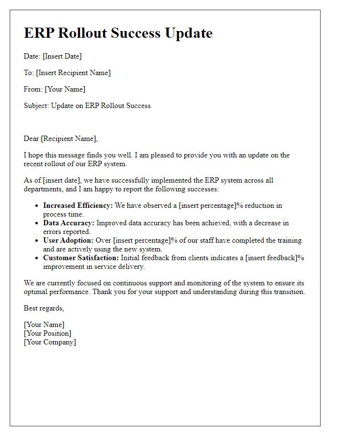 Letter template of ERP rollout success update