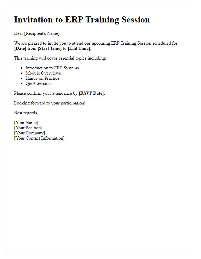 Letter template of ERP training session invitation