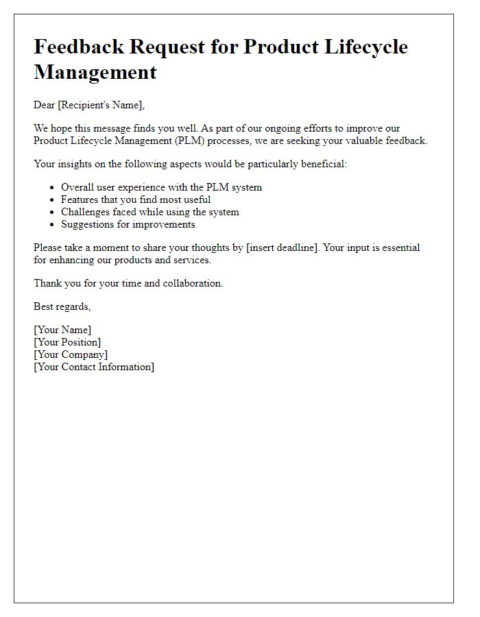 Letter template of product lifecycle management feedback request