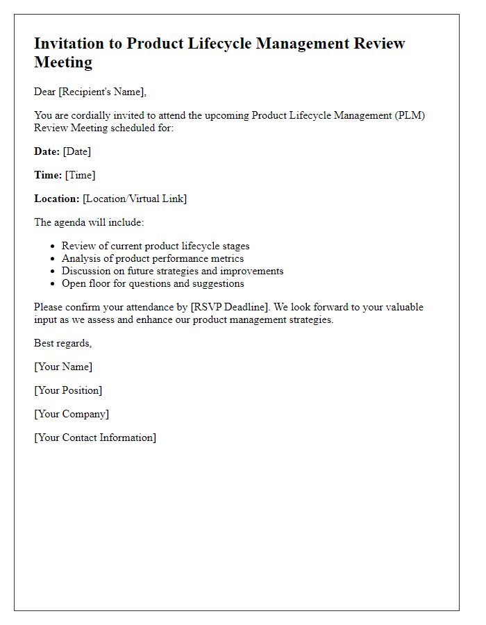 Letter template of product lifecycle management review meeting invitation