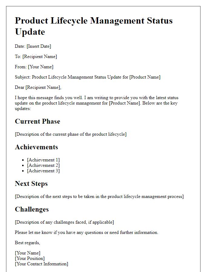 Letter template of product lifecycle management status update