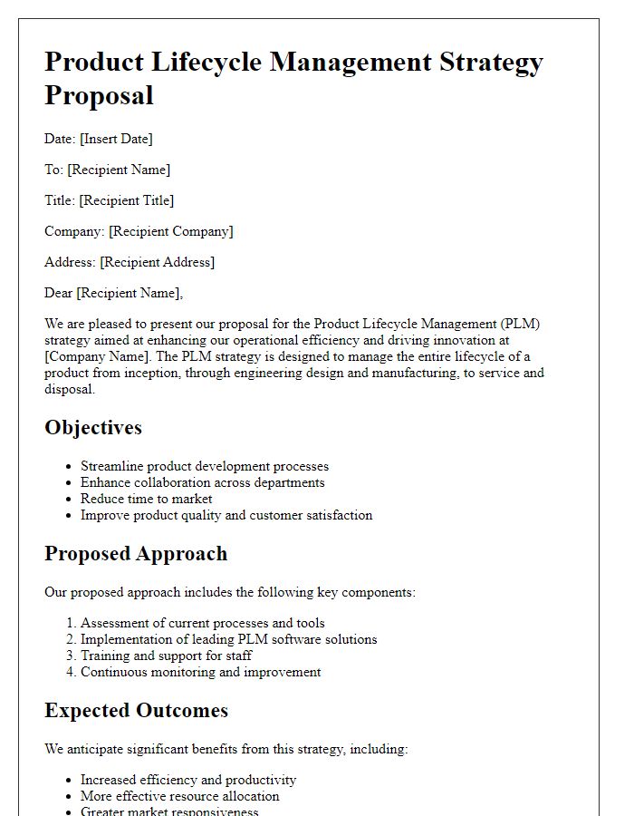 Letter template of product lifecycle management strategy proposal