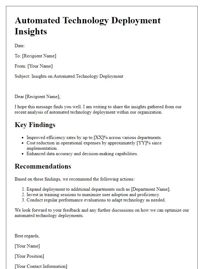 Letter template of automated technology deployment insights