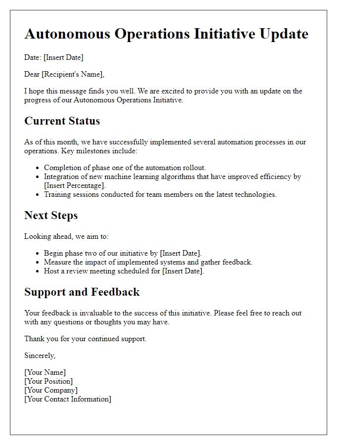 Letter template of autonomous operations initiative update