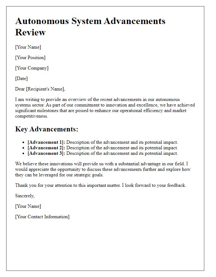 Letter template of autonomous system advancements review