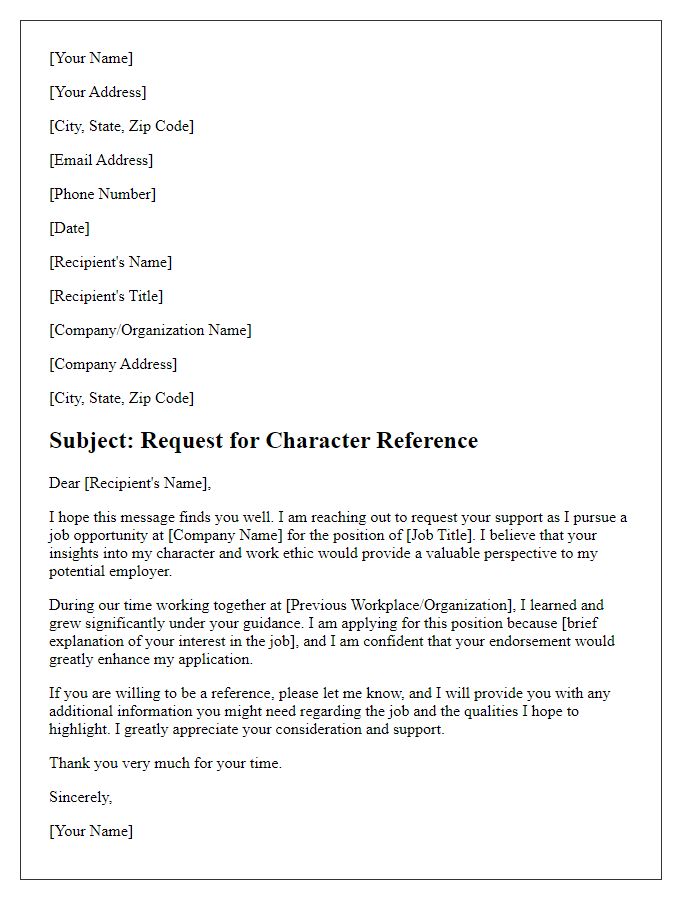 Letter template of solicitation for character reference for job consideration