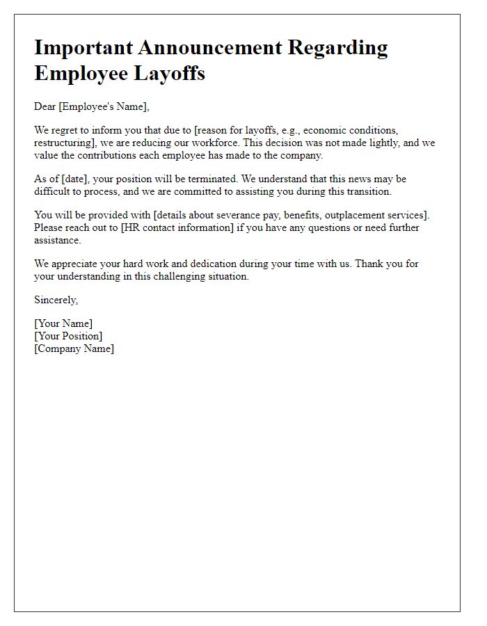 Letter template of employee layoffs announcement