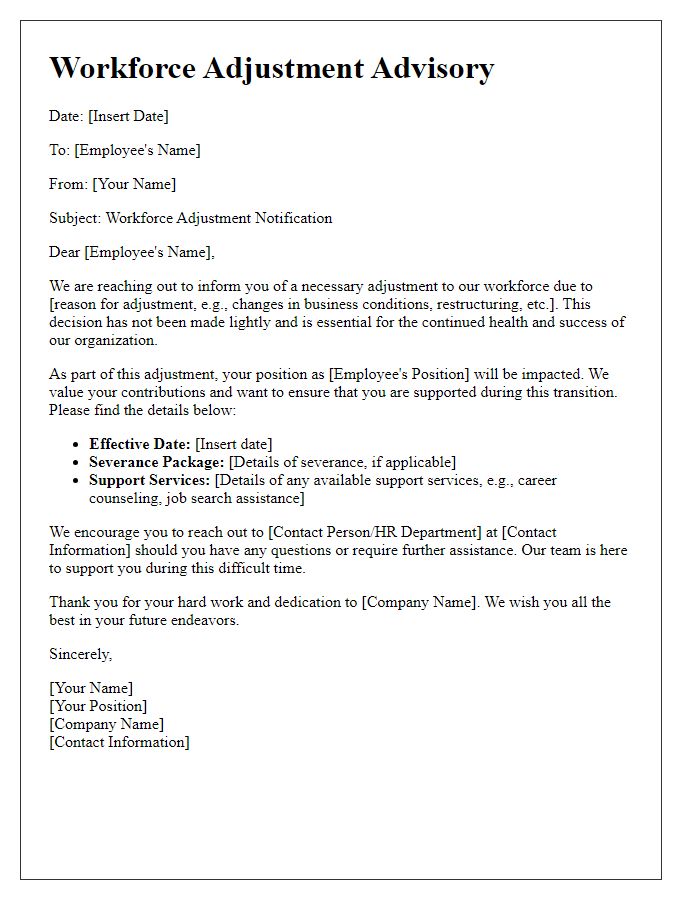 Letter template of workforce adjustment advisory