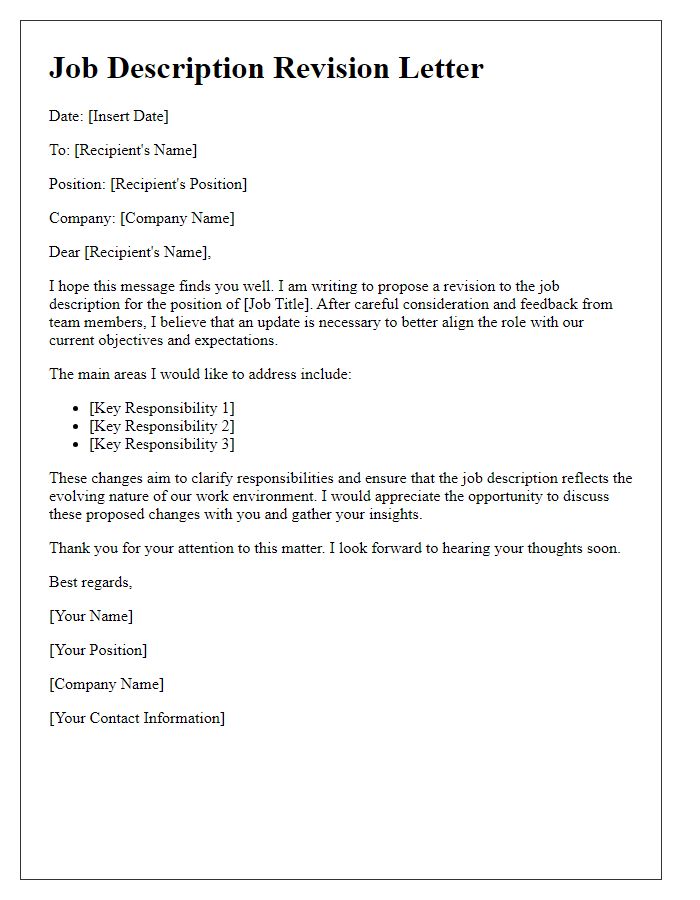 Letter template of job description revision letter.